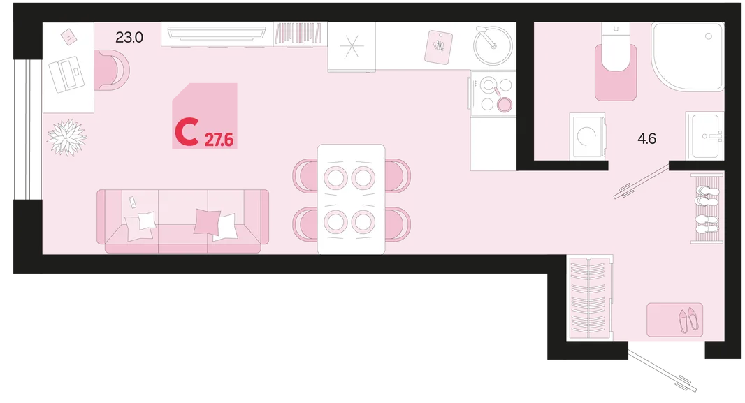 Планировка Студия, 27.6 м² ЖК «Первое место»