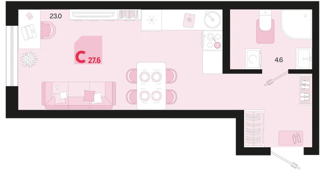 Планировка Студия, 27.6 м² ЖК «Первое место» Планировка Студия, 27.6 м² ЖК «Первое место»
