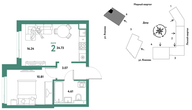 Планировка 2-комн. квартира, 34.73 м² ЖК «Сибирский сад» Планировка 2-комн. квартира, 34.73 м² ЖК «Сибирский сад»