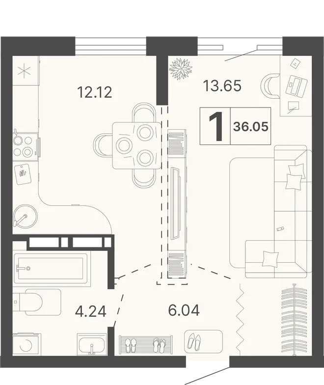 Планировка 1-комн. квартира, 36.05 м² ЖК «Светский лес»