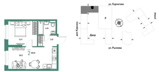 Планировка 2-комн. квартира, 38.02 м² ЖК «Остров-сад»