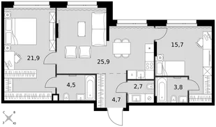 Квартира 3-комн. квартира, 79.2 м² ЖК «Симоновский Вал» Фото 1
