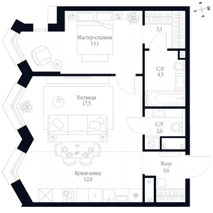 Квартира 2-комн. квартира, 56.2 м² ЖК «Фордевинд» Фото 1 Квартира 2-комн. квартира, 56.2 м² ЖК «Фордевинд» Фото 1