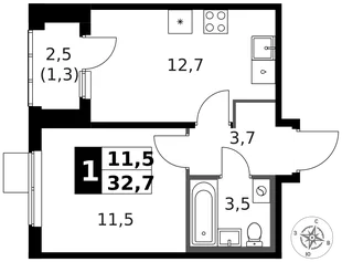 Квартира 1-комн. квартира, 33.3 м² ЖК «1-й Ясеневский» Фото 1 Квартира 1-комн. квартира, 33.3 м² ЖК «1-й Ясеневский» Фото 1