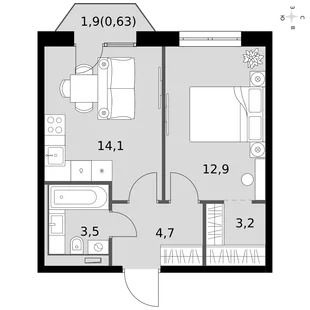 Квартира 1-комн. квартира, 39 м² ЖК «Фриссон» Фото 1 Квартира 1-комн. квартира, 39 м² ЖК «Фриссон» Фото 1