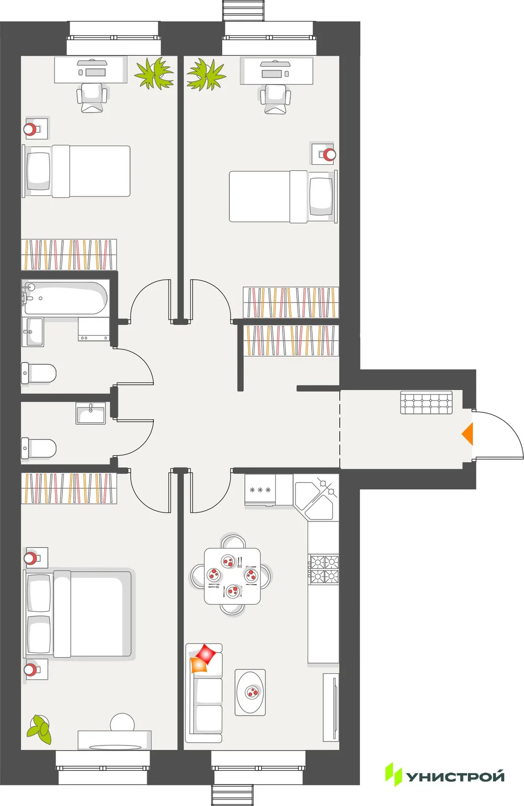 Планировка 3-комн. квартира, 81.69 м² ЖК «Атмосфера»