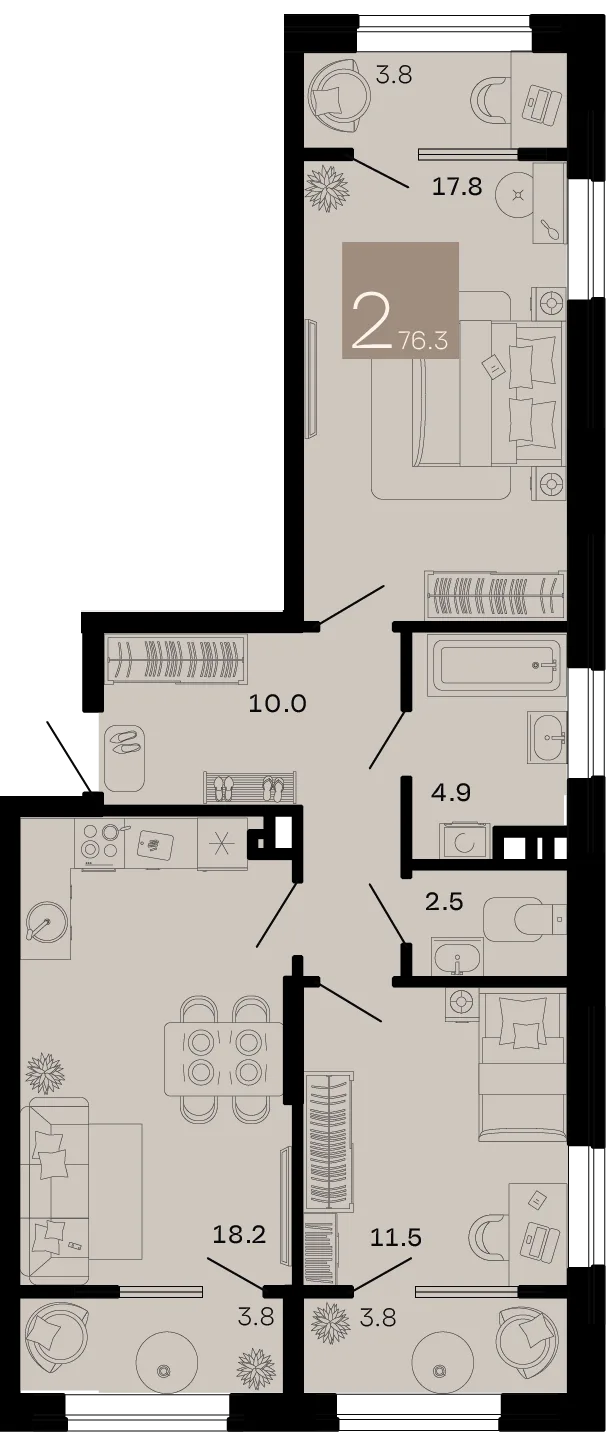 Планировка 2-комн. квартира, 76.3 м² ЖК «Хозяин морей»