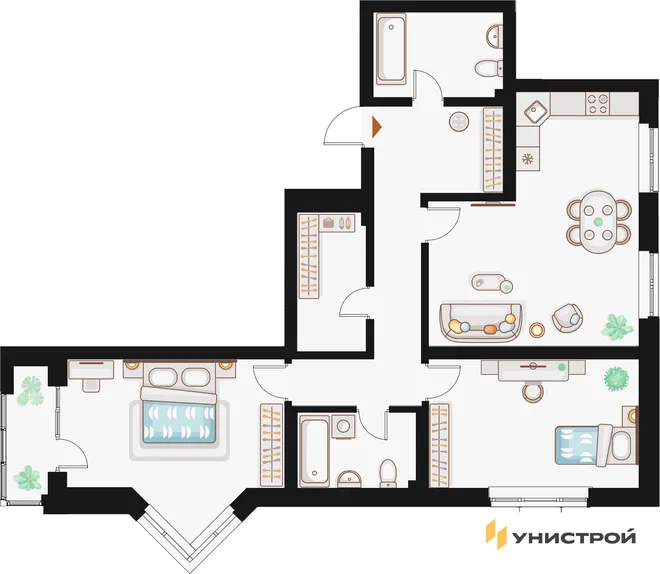 Планировка 2-комн. квартира, 92.63 м² ЖК «Жилой кластер Q на Кулагина» Планировка 2-комн. квартира, 92.63 м² ЖК «Жилой кластер Q на Кулагина»