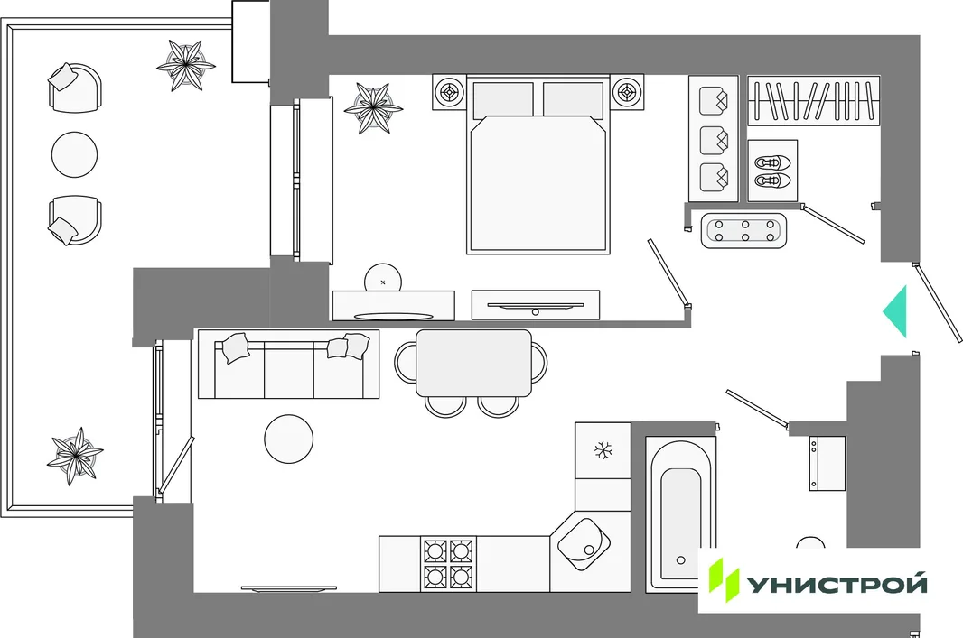 Планировка 2-комн. квартира, 39.87 м² ЖК «Лето»