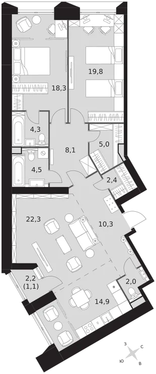 Квартира 3-комн. квартира, 113 м² ЖК «Архитектор» Фото 1 Квартира 3-комн. квартира, 113 м² ЖК «Архитектор» Фото 1