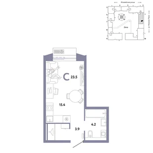 Планировка Студия, 23.5 м² ЖК «Страна.Заречная»