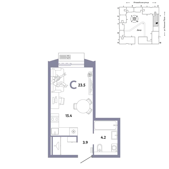 Планировка Студия, 23.5 м² ЖК «Страна.Заречная» Планировка Студия, 23.5 м² ЖК «Страна.Заречная»