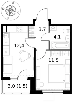 Квартира 1-комн. квартира, 33.2 м² ЖК «1-й Ясеневский» Фото 1 Квартира 1-комн. квартира, 33.2 м² ЖК «1-й Ясеневский» Фото 1