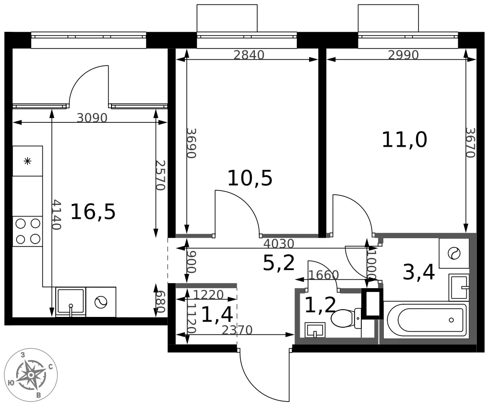 Планировка 2-комн. квартира, 49.2 м² ЖК «1-й Химкинский»