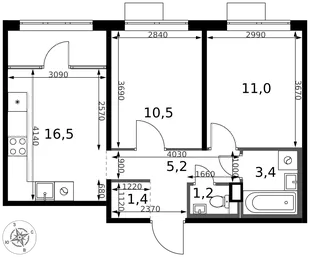 Планировка 2-комн. квартира, 49.2 м² ЖК «1-й Химкинский»