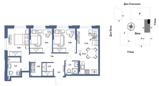 Планировка 4-комн. квартира, 72.22 м² ЖК «Европейский берег 2.0»