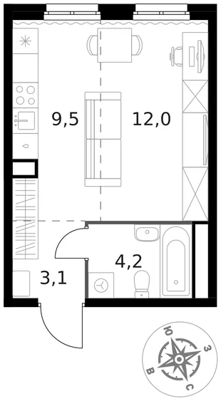 Квартира Студия, 28.8 м² ЖК «1-й Химкинский» Фото 1