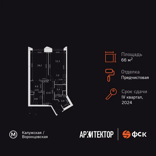 Планировка 2-комн. квартира, 66.6 м² ЖК «Архитектор» Планировка 2-комн. квартира, 66.6 м² ЖК «Архитектор»