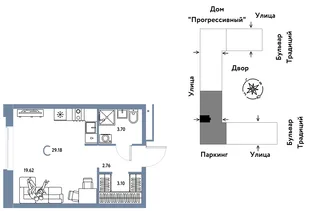 Планировка Студия, 29.18 м² ЖК «Микрорайон Домашний»