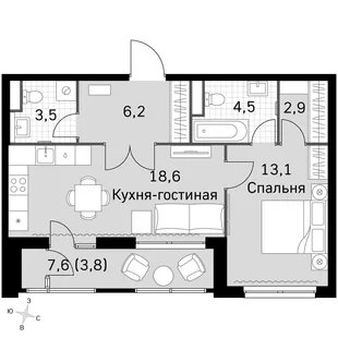 Квартира 2-комн. квартира, 51.4 м² ЖК «Sky Garden» Фото 1 Квартира 2-комн. квартира, 51.4 м² ЖК «Sky Garden» Фото 1