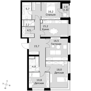 Квартира 4-комн. квартира, 109.9 м² ЖК «Sky Garden» Фото 1 Квартира 4-комн. квартира, 109.9 м² ЖК «Sky Garden» Фото 1