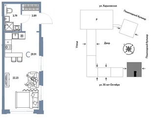 Планировка Студия, 29.91 м² ЖК «Сердце Сибири»