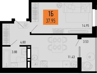 Планировка 1-комн. квартира, 37.95 м² ЖК «Столицыно»