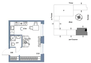 Планировка Студия, 27.54 м² ЖК «Остров-сад»