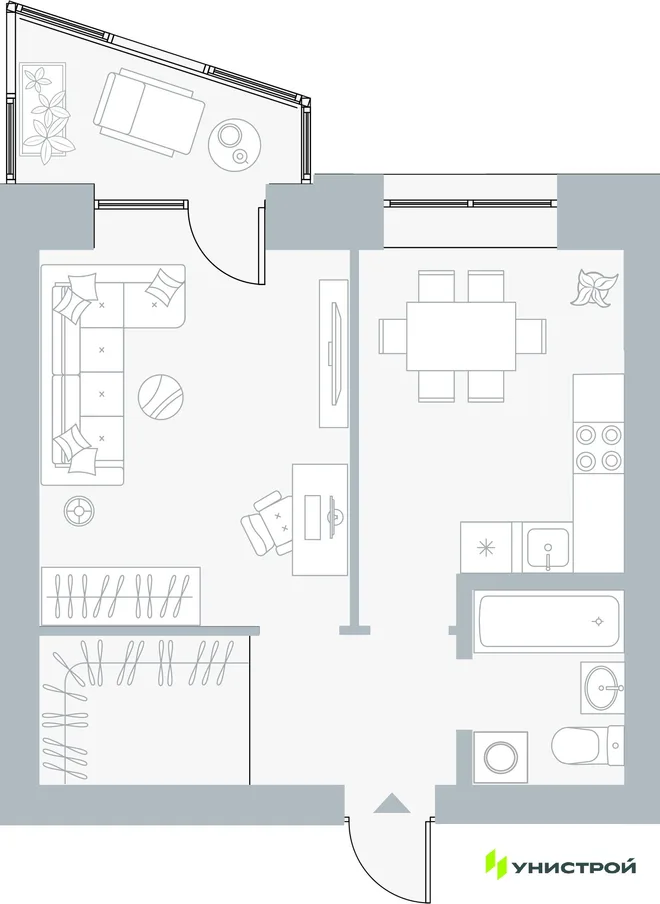 Планировка 1-комн. квартира, 39.42 м² ЖК «Причал» Планировка 1-комн. квартира, 39.42 м² ЖК «Причал»