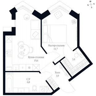 Квартира 1-комн. квартира, 41.4 м² ЖК «Фордевинд» Фото 1 Квартира 1-комн. квартира, 41.4 м² ЖК «Фордевинд» Фото 1