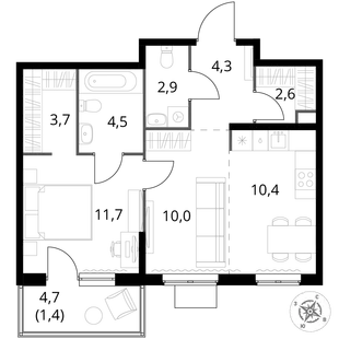 Квартира 2-комн. квартира, 51.5 м² ЖК «1-й Измайловский» Фото 1 Квартира 2-комн. квартира, 51.5 м² ЖК «1-й Измайловский» Фото 1