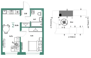 Планировка 2-комн. квартира, 36.86 м² ЖК «Страна.Энтузиастов»