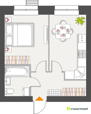 Планировка 1-комн. квартира, 34.63 м² ЖК «Атмосфера»