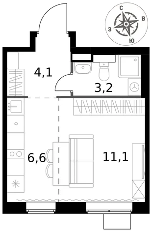Квартира Студия, 25 м² ЖК «1-й Химкинский» Фото 1