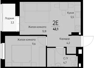 Планировка 2-комн. квартира, 42.1 м² ЖК «Васильевский остров»