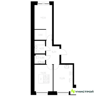 Планировка 2-комн. квартира, 63.05 м² ЖК «Statum»