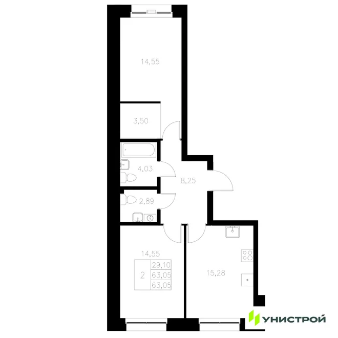 Планировка 2-комн. квартира, 63.05 м² ЖК «Statum» Планировка 2-комн. квартира, 63.05 м² ЖК «Statum»