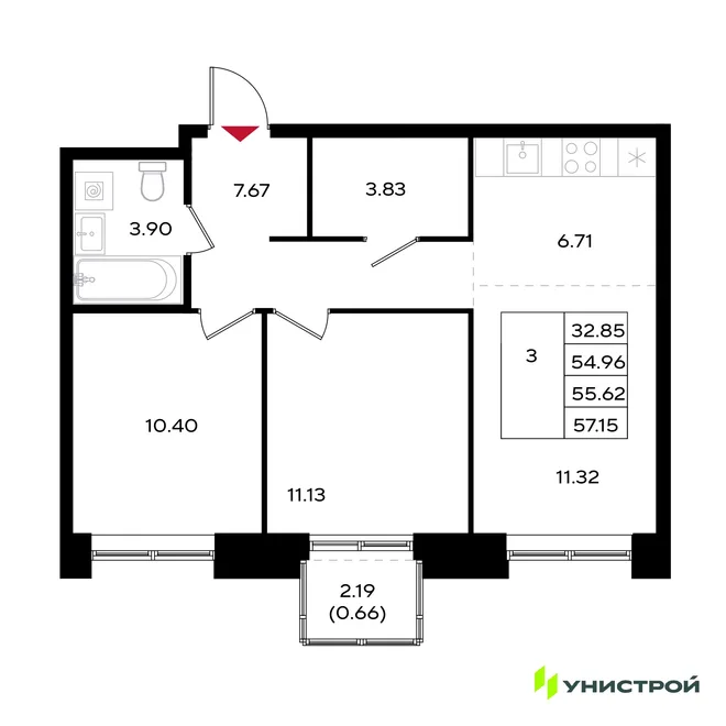 Планировка 3-комн. квартира, 55.62 м² ЖК «Уникум на Энгельса» Планировка 3-комн. квартира, 55.62 м² ЖК «Уникум на Энгельса»