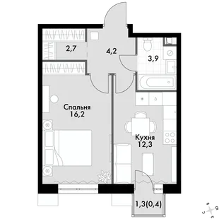Квартира 1-комн. квартира, 39.8 м² ЖК «Флагман» Фото 1 Квартира 1-комн. квартира, 39.8 м² ЖК «Флагман» Фото 1