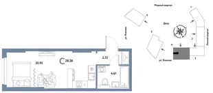 Планировка Студия, 28.28 м² ЖК «Сибирский сад»