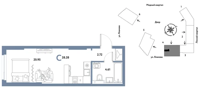 Планировка Студия, 28.28 м² ЖК «Сибирский сад»