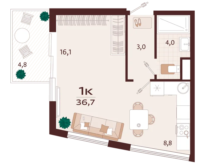 Планировка 1-комн. квартира, 36.7 м² ЖК «Роялта» Планировка 1-комн. квартира, 36.7 м² ЖК «Роялта»
