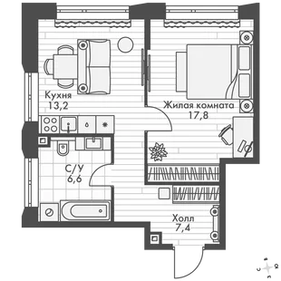 Квартира 1-комн. квартира, 45 м² ЖК «Фордевинд» Фото 1
