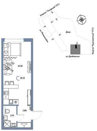 Планировка Студия, 30.25 м² ЖК «Страна Прибрежная»