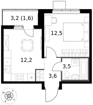 Квартира 1-комн. квартира, 33.4 м² ЖК «1-й Южный» Фото 1 Квартира 1-комн. квартира, 33.4 м² ЖК «1-й Южный» Фото 1