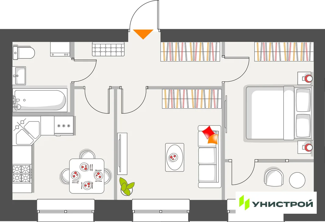 Планировка 2-комн. квартира, 45.17 м² ЖК «Атмосфера»