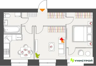 Планировка 2-комн. квартира, 45.17 м² ЖК «Атмосфера»