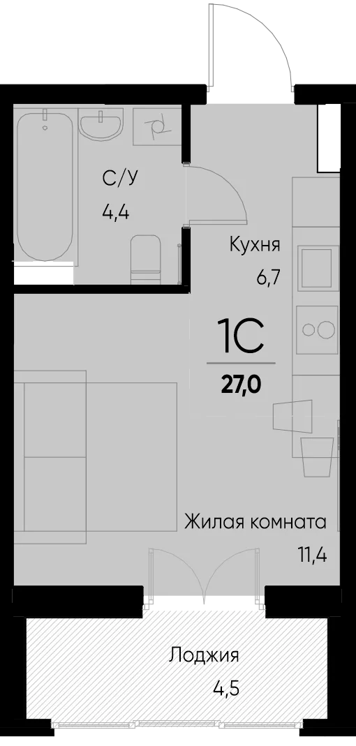 Планировка Студия, 27 м² ЖК «Васильевский остров»