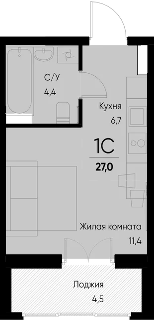 Планировка Студия, 27 м² ЖК «Васильевский остров»