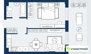 Планировка 1-комн. квартира, 41.53 м² ЖК «ГРАНД БЕРЕГ»
